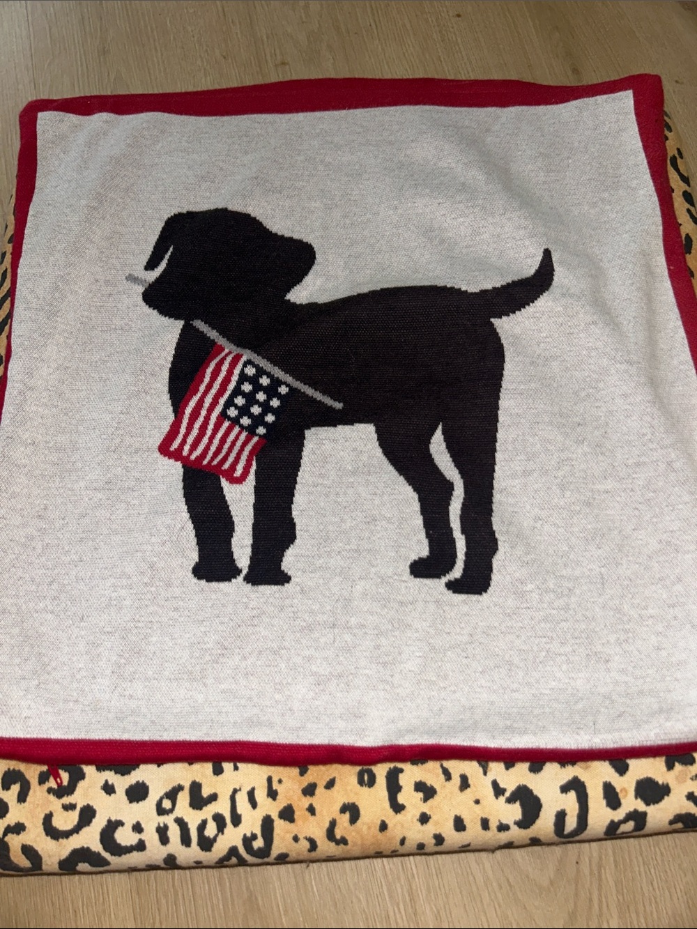 Black Labrador Accent Pillow Cover with American Flag Detail - Red Trim